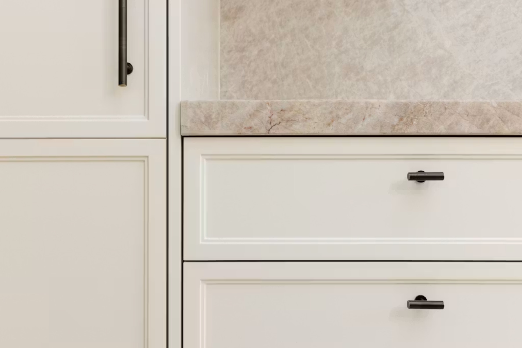 Split Pines — cabinet door and travertine worktop